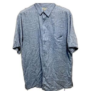 Vintage Silk Shirt Men’s Size XXL Color Blue Short Sleeve 100% Silk Button Up